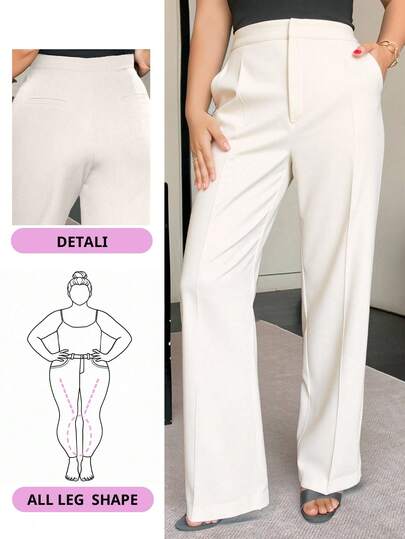 Dazy Plus 加大码纯色宽松直筒休闲黑色长裤，适合所有季节的女士正装裤秋季