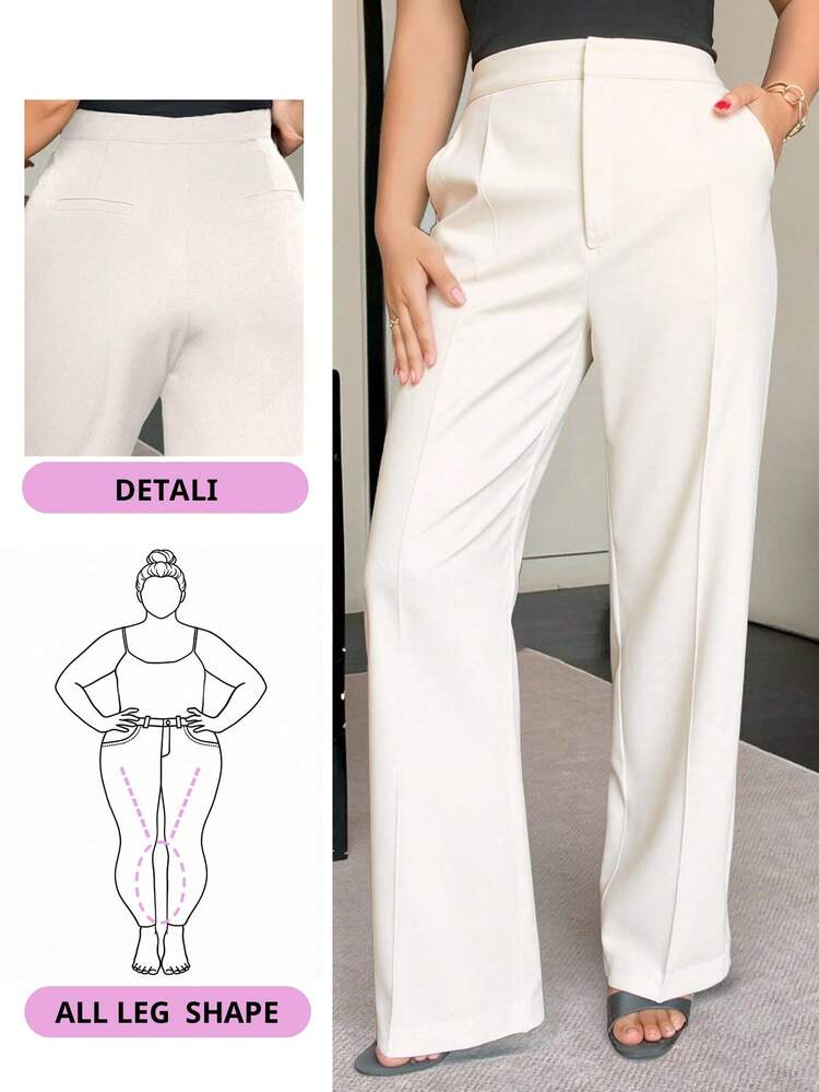 Dazy Plus Plus Size Solid Color Loose Straight Leg Casual Black Long Pants, All Season Women Dress Pants Fall