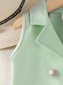 SHEIN Elladie kids Bộ đồ 2 mảnh màu xanh lá cây thanh lịch dành cho bé gái (cỡ nhỏ) gồm áo blazer không tay và quần ống rộng, trang phục công sở tinh tế, thời trang. - màu xanh lá - Xem 3