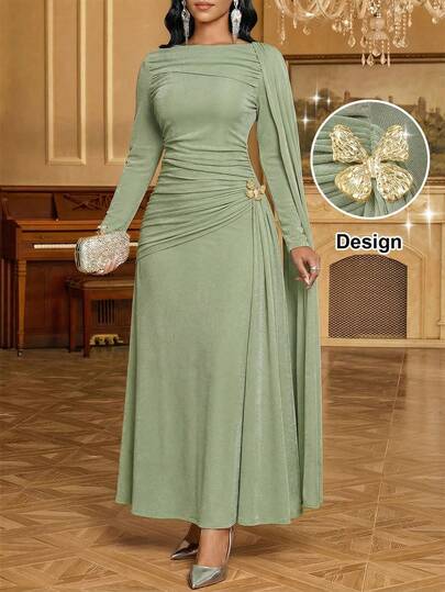 SHEIN Lady Vestido de fiesta elegante de unicolor para mujer con faja