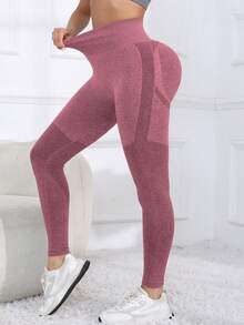 With My Calm Women's High Waist Seamless Leggings, Equestrian Wear - Burgundy - View 7