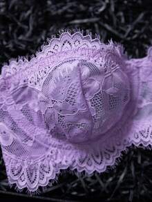 SHEIN 2 piezas Conjunto de lencería de encaje para mujer - Púrpura malva - Ver 4