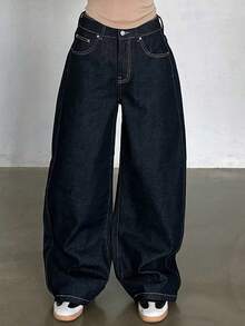 Dazy Tall Tall Women's Relaxed Straight Leg Jeans, Casual City Style - Dark Wash - View 7