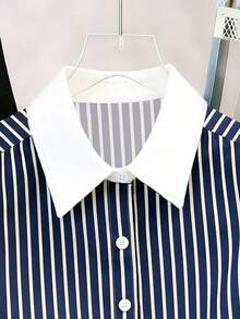 Summer New Women Sleeveless Shirt, Classic Striped Print Pattern Design, Elegant Vibe, Outdoor Chic Style, Fashionable - White - View 3
