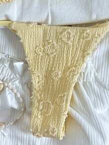 Swim Mod Women's 2026 Spring/Summer New Buttercup Yellow Jacquard Textured V-Neck Backless Triangle Bikini Two Pieces Swimsuit, Sexy & Sweet For Beach Vacation Yellow Two Piece Set Bikini Yellow Two Piece Swimsuit Yellow Two Piece Set Women Zante Holiday Outfit - Yellow - View 6