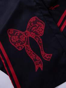 SHEIN 百搭宽松蝴蝶结印花休闲裤，适合青少年女孩日常穿着、通勤、休闲、度假、朋友聚会、街头摄影等场合。 - 紅色 - 查看 4
