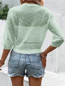 SHEIN PariChic Áo khoác cardigan nữ màu trơn tay ngắn cài một hàng khuy, chất liệu mỏng nhẹ, kiểu dáng thường ngày. - màu xanh lá - Xem 2