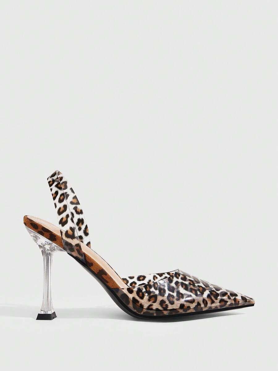CUCCOO SZL Women's New Simple And Fashionable High Heel Transparent Heel Thin Heel Pointed Hollow Rear Empty Strap Sexy And Comfortable Versatile Commuting Sprin - Brown leopard print - View 1