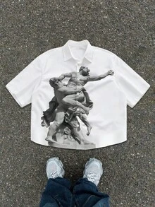 Manfinity EMRG Button-Up Boxy Oversized Shirt Streetwear Cleanfit Men's Minimalist Printed Short Sleeve Casual Shirt Summer Clothes  New Ss26 Fashion  Summer Top Shirts For Woman  White Blouse  Tops For Going Out - Multicolor - View 1