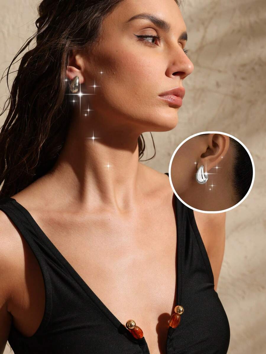 Swim Chiccia 1pair Of Silver Fashion Simple Glossy C-Shaped Earrings