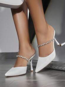 CUCCOO CHICEST Ladies' Single High Heeled Shoes With Plain And-Set Rhinestone Spring Shoes Spring Break Easter Prom Heels For Christmas Elegant Shoes Wedding Shoes Spring Shoes Bride Shoes - White - View 9