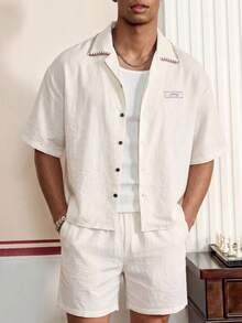 Manfinity Unisex Men's Fashion Short Sleeve Shirt Set, Spring/Summer - White - View 4