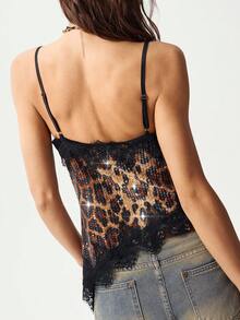 Bohemela Casual Leopard Print Beaded Camisole For Women - Black - View 6