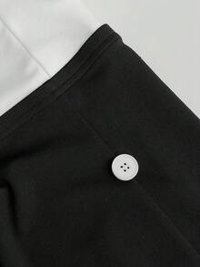 Maweii Plus Size Sexy Black & White Patchwork Hollow Neck Tie Open Back Fitted Dress, Summer - Black and White - View 5