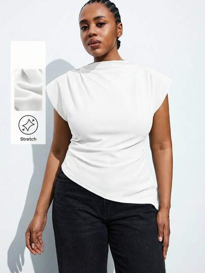 Maija Plus Size Summer Casual Solid Color Asymmetric Hem Tank Top Womens Work Tops Women S Work Clothes For The Office Structured Top Modern Tops For Women Business Casual Women Tops Tailored Top