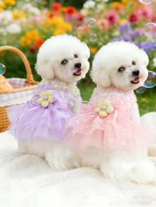 PETSIN 1pc Pet Light Luxury Princess Style Dress, Cat And Dog Universal Clothes, 3D Three-Dimensional Flower Love Bow Decoration Dress, Multi-Color Optional - Multicolor - View 4