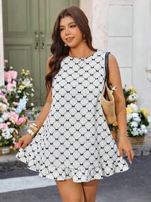 Breezaya Plus Size Summer Casual Bow Print Sleeveless Dress Women's Summer Dresses Bow Print Dress Women Casual Dresses White Dress - Black - View 1