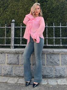 Jeta Ari 女士喇叭牛仔裤复古风格商务休闲女士工作服 - 中等水洗藍 - 查看 1