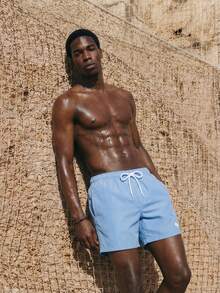 ZELFYO 男士夏季度假印花抽绳腰沙滩短裤，夏威夷风 - 淺藍色 - 查看 4