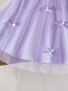SHEIN Baby GirlSweet Dreamy Pink Mesh Dress, Adorned With Cute 3D Bow Decor, Suitable For Outings, Vacations, And Photo Shoots - Purple - View 7