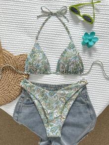 Swim Basics 女士热带印花两件式比基尼套装，休闲度假 - 彩色 - 查看 1