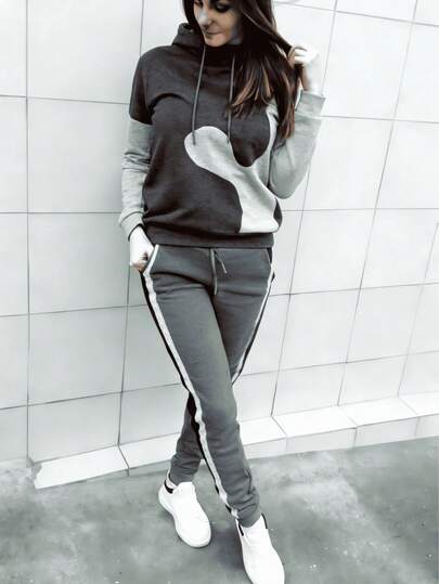 Conjunto de Sudadera con Capucha y Pantalones de Forro Polar para Mujer, Otoño Invierno, Color Sólido, Manga Larga, Jersey Casual y Pantalones, con Capucha, Manga Regular, Detalle de Bolsillo, Suave y Cálido, Ropa para el Día a Día, Cómodo, Elegante, Traje de Dos Piezas para Mujer