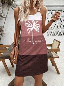 Breezaya Đầm slip dress phối màu hình cây dừa và chữ cái, có dây đeo đôi và chi tiết vòng, thích hợp cho kỳ nghỉ, trang phục đi biển cho nữ, đầm hè nữ, trang phục mùa hè nữ, đầm đi biển nữ, đầm thường ngày nữ, đầm chống nắng nữ. - Nhiều màu - Xem 6