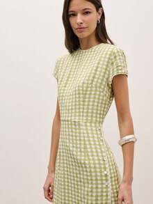 Nöista Summer Casual Plaid Side Button Slit Dress - Green - View 5