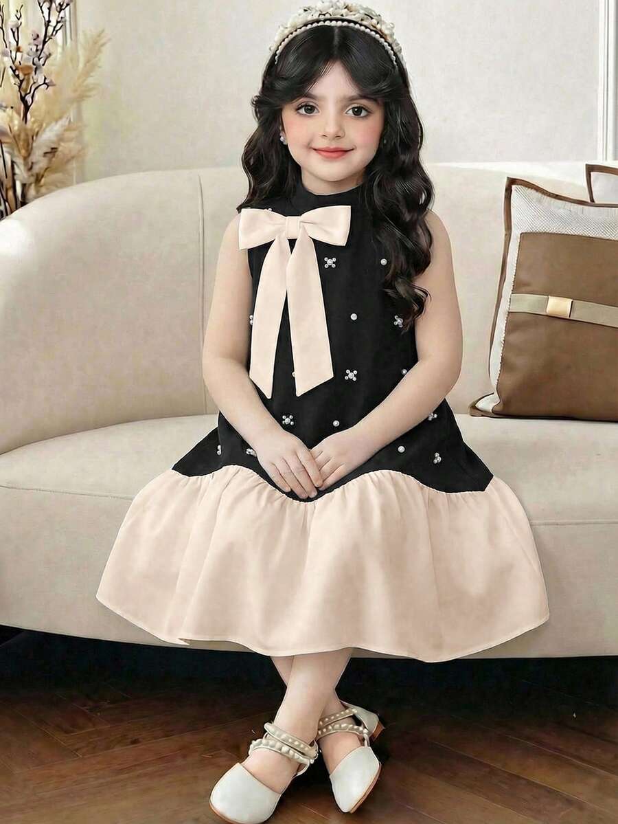 SHEIN Đầm chữ A không tay cổ tàu thanh lịch dành cho bé gái - màu đen - Xem 1