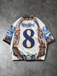 ROMWE MEN Street Life Áo polo tay ngắn in hình tượng Nữ thần Tự do và số 8, kiểu dáng thể thao năng động, thích hợp cho hoạt động ngoài trời. - Nhiều màu - Xem 2