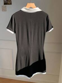 Attitoon 女士复古交叉图案撞色高领连体裤 - Y2K 复古街头风，朋克哥特风，完美适用于春夏返校、嘻哈、夜店、健身房、运动和西部音乐节 - 黑色 - 查看 3