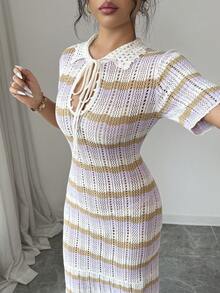 Selianne Vestido largo de manga corta elegante para mujer, de verano - Multicolor - Ver 4