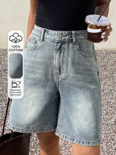 DAZY Women's Casual Everyday Pocketed Button Denim Shorts Jorts