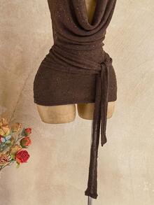 Soleia 深V露背性感迷你连衣裙，女士派对礼服，亮片棕色紧身连衣裙，派对，女士派对礼服，女士派对连衣裙 - 棕色 - 查看 5