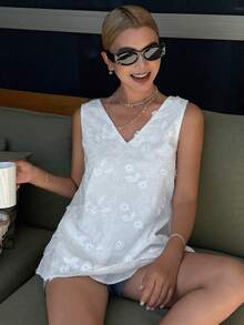 Livesso Áo tank top không tay cổ chữ V màu trắng, chất liệu 100% cotton, thích hợp cho kỳ nghỉ hè ở bãi biển, dành cho nữ. - trắng - Xem 6