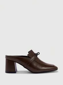 CUCCOO BIZCHIC European And American Buckle Thick Heel Mule Slip-On Shoes For Women - Coffee Brown - View 2