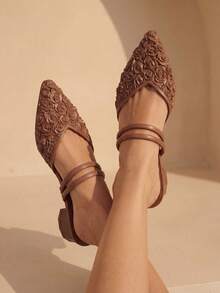 Swim Chiccia 女士尖頭高跟玫瑰造型鞋,時尚棕色泵鞋,春夏厚底優雅女士涼鞋 - 棕色 - 查看 5