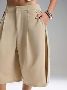 LYSMO 2026 New Arrive Minimalism Spring/Summer Women's Solid Color Pleated Loose Casual Bermuda Shorts Women's Trousers Summer Women's Work Clothes For The Office Working Pants For Women Work Pants Wrap Around Pants - Khaki - View 1