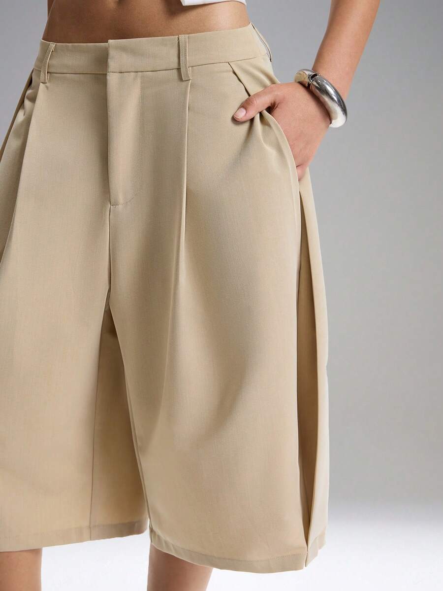 LYSMO 2026 New Arrive Minimalism Spring/Summer Women's Solid Color Pleated Loose Casual Bermuda Shorts Women's Trousers Summer Women's Work Clothes For The Office Working Pants For Women Work Pants Wrap Around Pants - Khaki - View 1