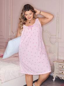 Slumberry CURVE Mjukt och bekvämt plusstorleksrandigt rosa nattlinne med rosettknut - Rosa - Visa 5