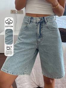 Dazy Tall 高个女款低腰休闲牛仔短裤夏季款 - 淺色水洗藍 - 查看 1