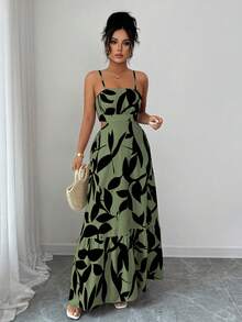 Rafferiza Petite Đầm nữ thanh lịch in hoa với dây đeo mảnh. - xanh xám - Xem 3