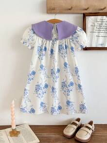 Young Girl Bowknot Floral Pattern Cute Dress - Multicolor - View 2