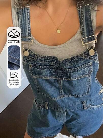 DAZY Quần yếm và áo liền quần denim tối giản màu trơn dành cho nữ.