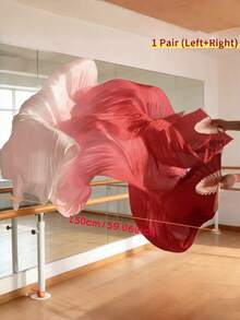 1 par de abanicos de velo de seda de imitación para danza del vientre, hechos a mano, de bambú plegables largos de 1,5 metros y 1,8 metros, velos fluidos para actuaciones, herramientas de danza ligeras para mujeres profesionales, para fiestas y festivales AHOT - gradiente rojo - Ver 12