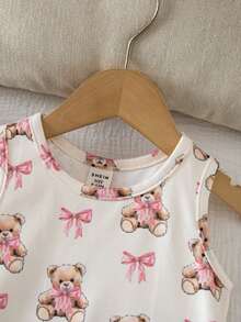 Babygirl Casual Cute Cartoon Cat Print Sleeveless Dress - Apricot - View 3