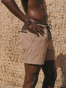 ZELFYO 男士二合一束腰泳裤，牛奶丝衬里，夏威夷风情 - 卡其色 - 查看 4