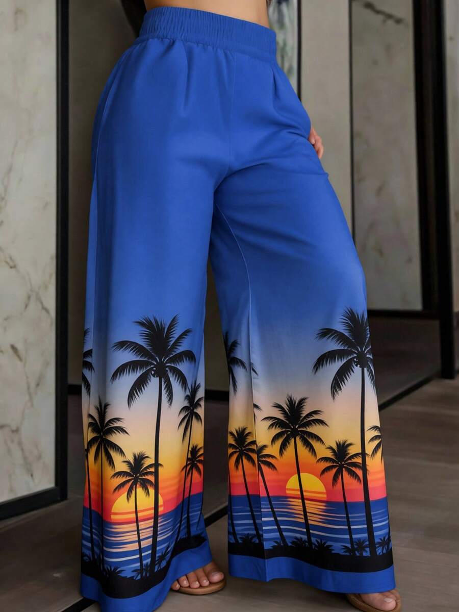 INAWLY Pantalones holgados con estampado tropical de talla grande - Multicolor - Ver 1