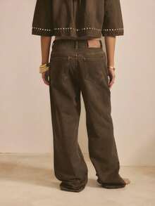 Aralina Winter / Summer Low Rise Stud Detail Denim Jean - Chocolate Brown - View 2