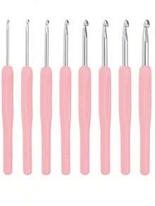 SHEIN 8pcs/Set Aluminum Crochet Hook, Modern Two Tone Crochet Needle For DIY - Pink - View 6